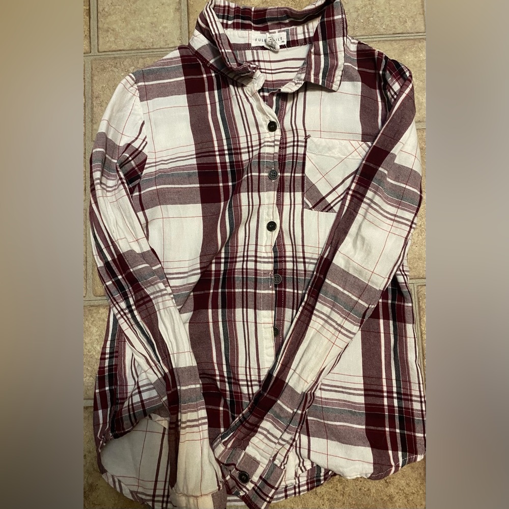 Full Tilt Girl's Light Flannel Plaid Shirt Size Medium; Long Sleeve Button-Up